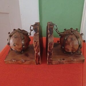 Vintage bookends, wooden mid century decor, library, office